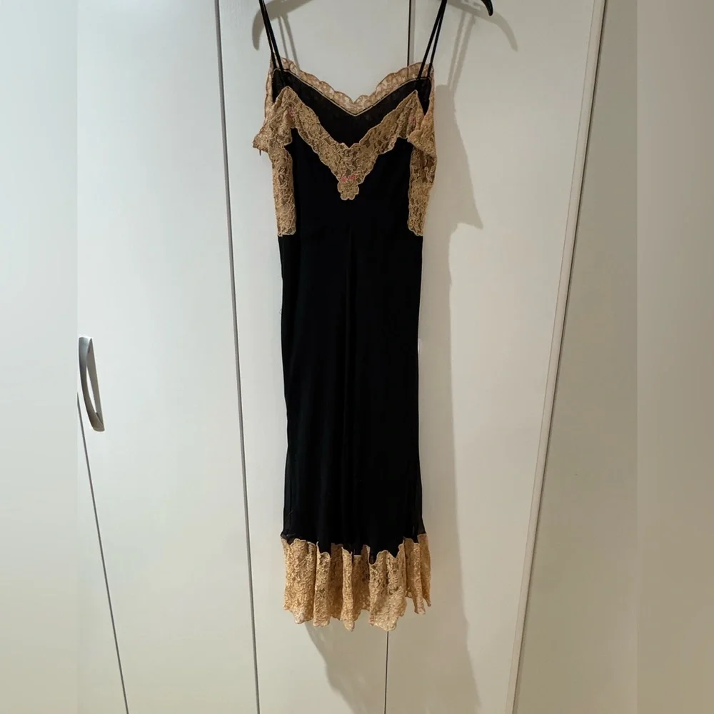 Betsy Johnson sexy black and gold lace slip dress - Picture 7 of 11